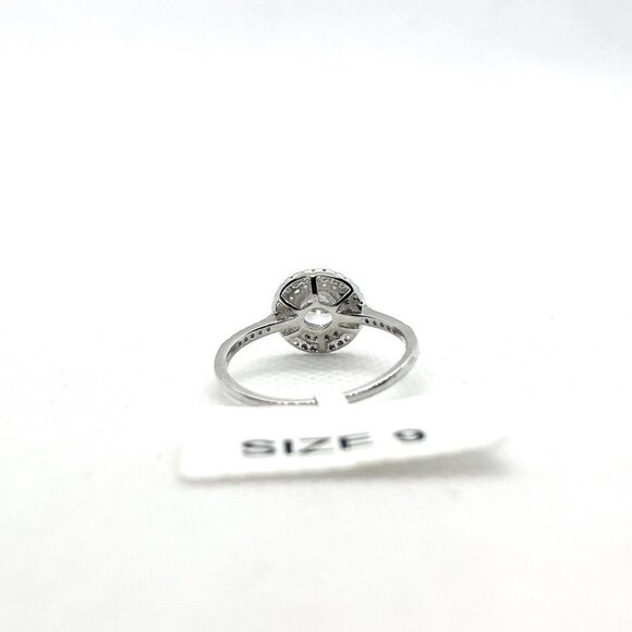 𝅺SIZE 9 925 Round Cut CZ Halo Ring - Picture 9 of 12